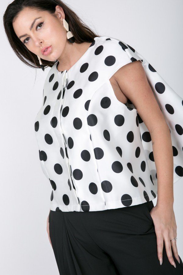 Cascade Ruffle Detail Polka Dot Print Top