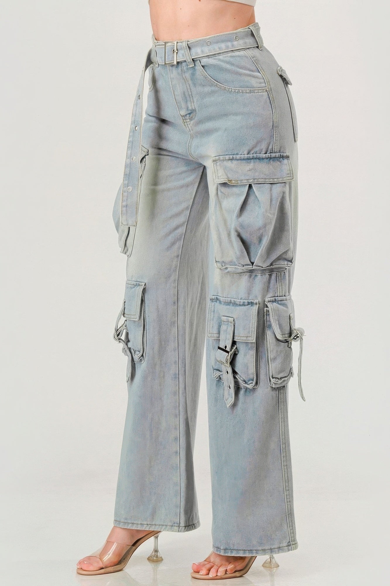 Belted Denim Cargo Jean